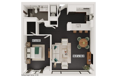 Floor plan for 1 bed, 1 bath, 780 sqft